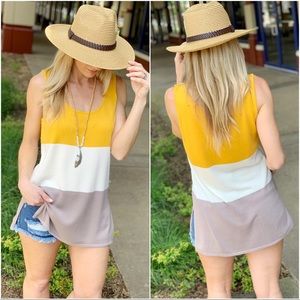 Infinity Raine Tops - Colorblock Knit tank-mustard Infinity Raine Tops - Colorblock Knit tank-mustard